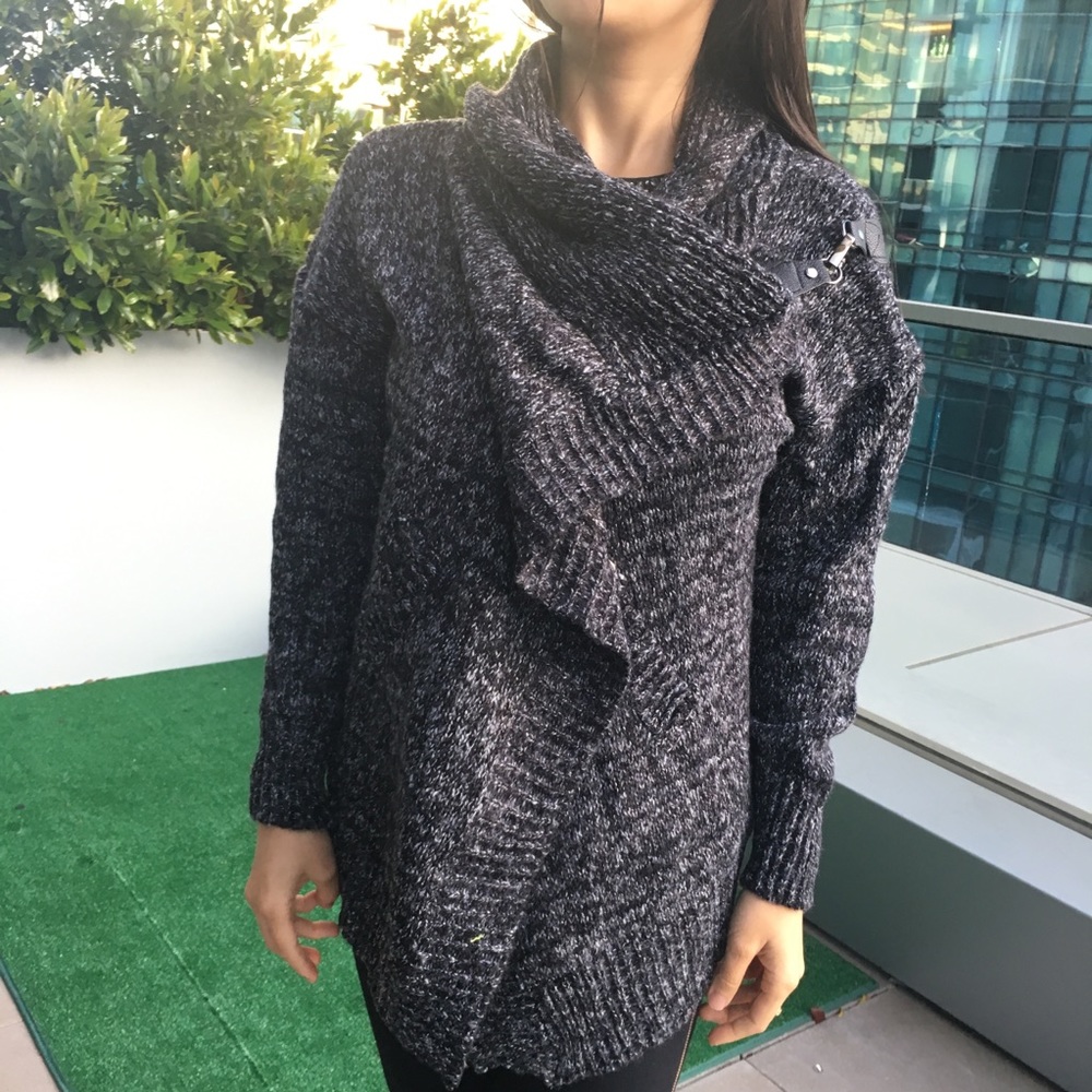 NWT super cute warm grey heathered wrap sweater