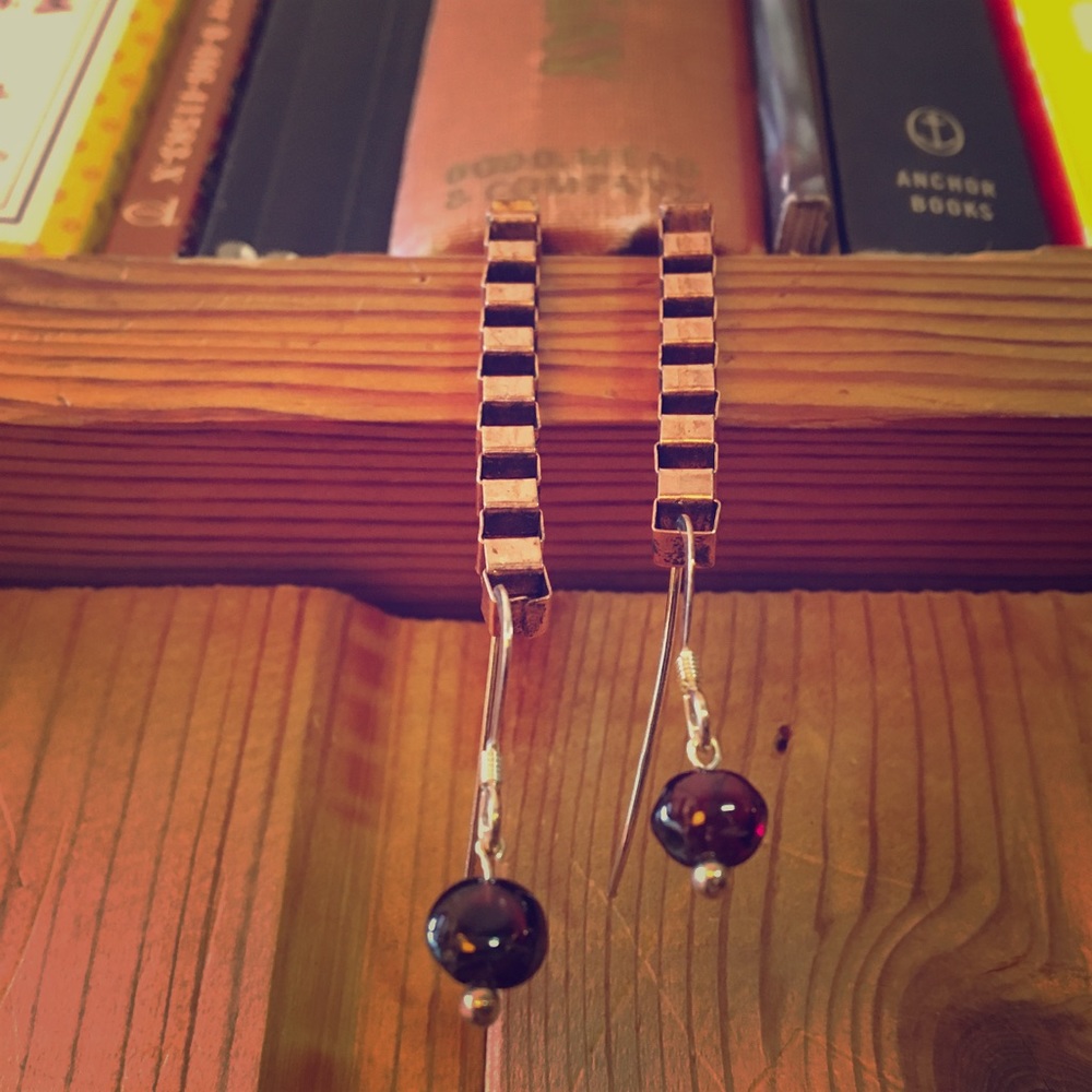 Handmade Garnet Stone Drop Earrings - Picture 2 of 6