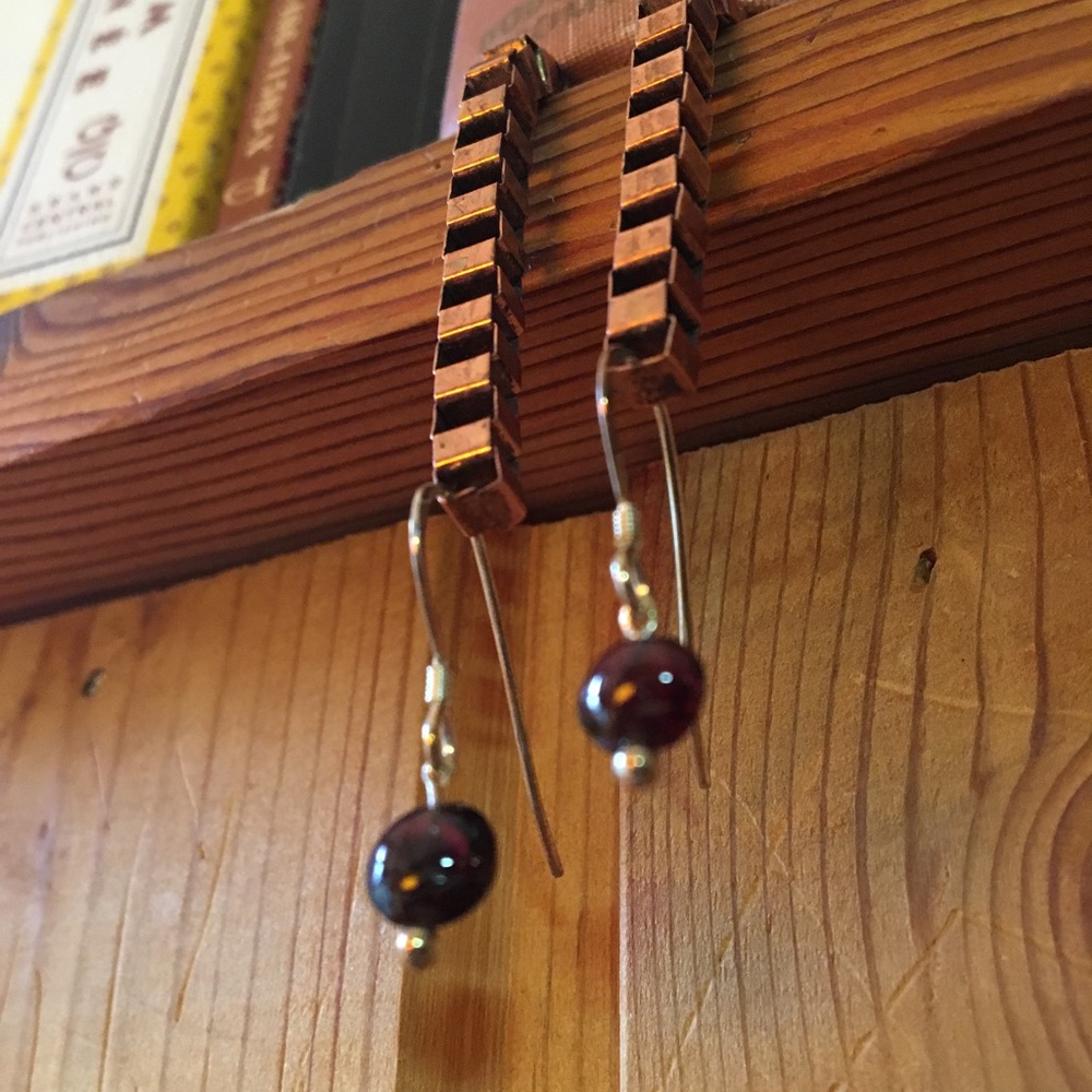 Handmade Garnet Stone Drop Earrings - Picture 3 of 6