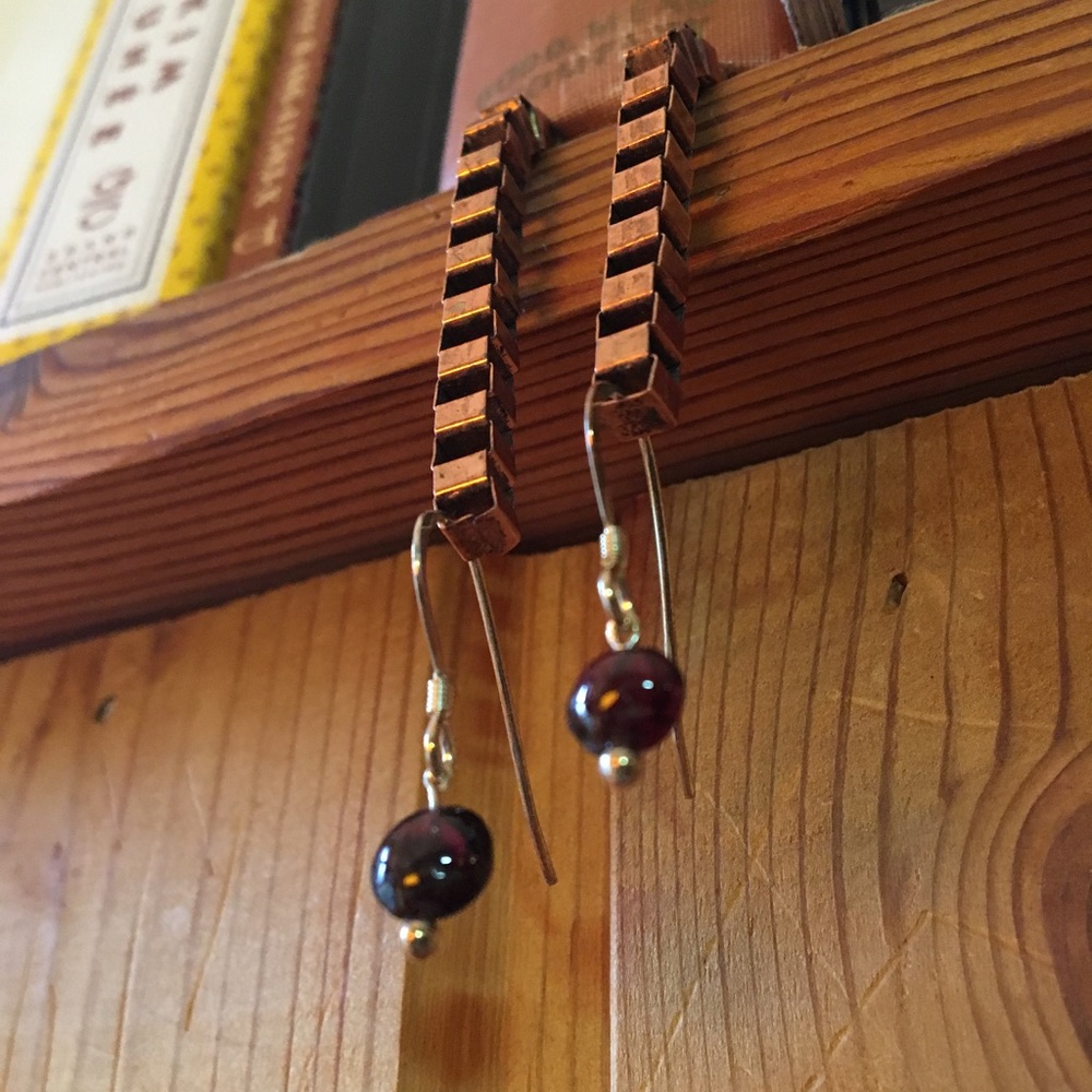 Handmade Garnet Stone Drop Earrings - Picture 4 of 6