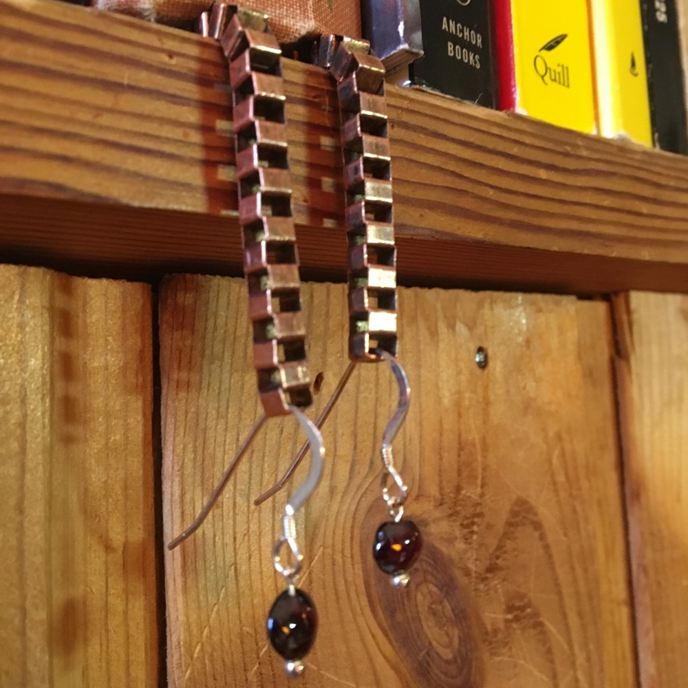 Handmade Garnet Stone Drop Earrings - Picture 5 of 6
