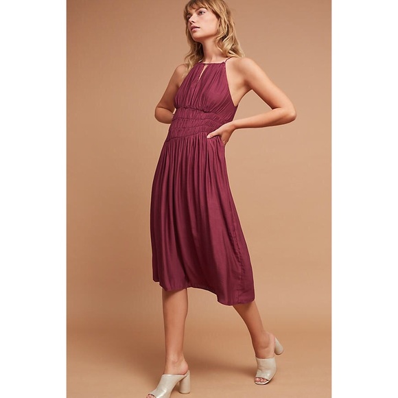 Moulinette Soeurs Juniper Halter Midi Dress, Plum - Picture 1 of 5