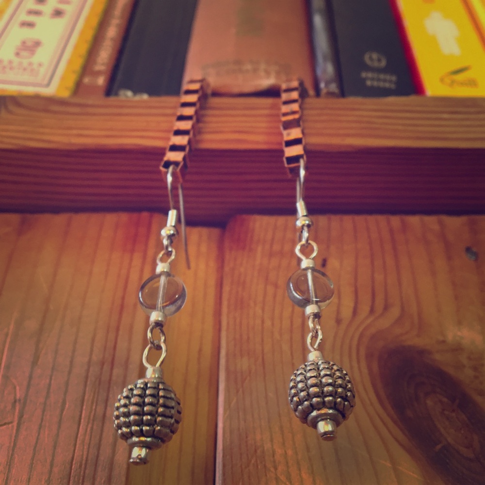 Handmade Glass & Silver Grenade Drop Earrings
