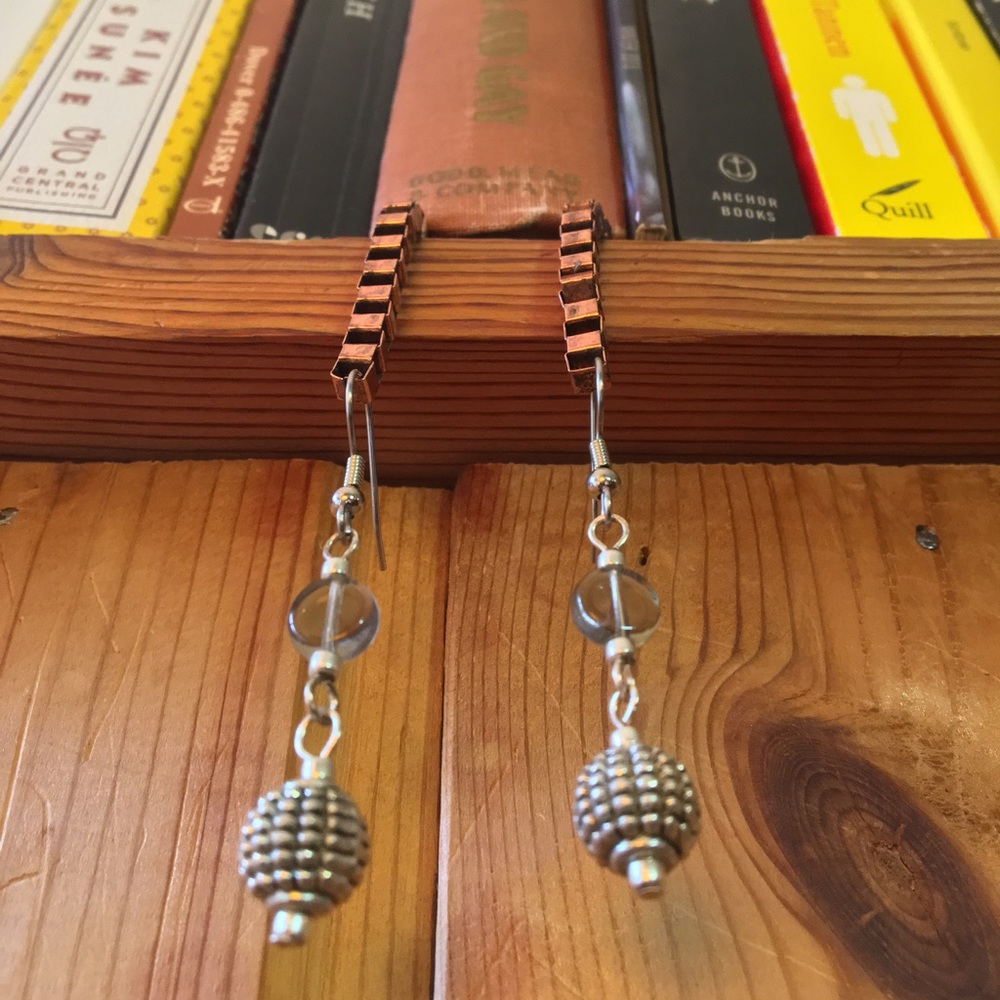Handmade Glass & Silver Grenade Drop Earrings - Picture 7 of 8