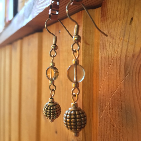 Handmade Glass & Silver Grenade Drop Earrings - Picture 3 of 8