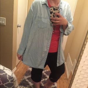 Long denim button up
