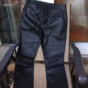 Eileen Fisher black waxed denim skinny jeans