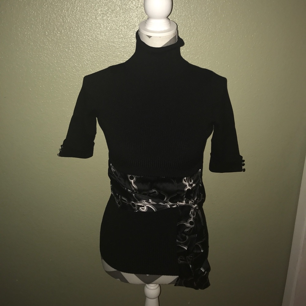 bebe sweater top with satin bebe logo waist tie