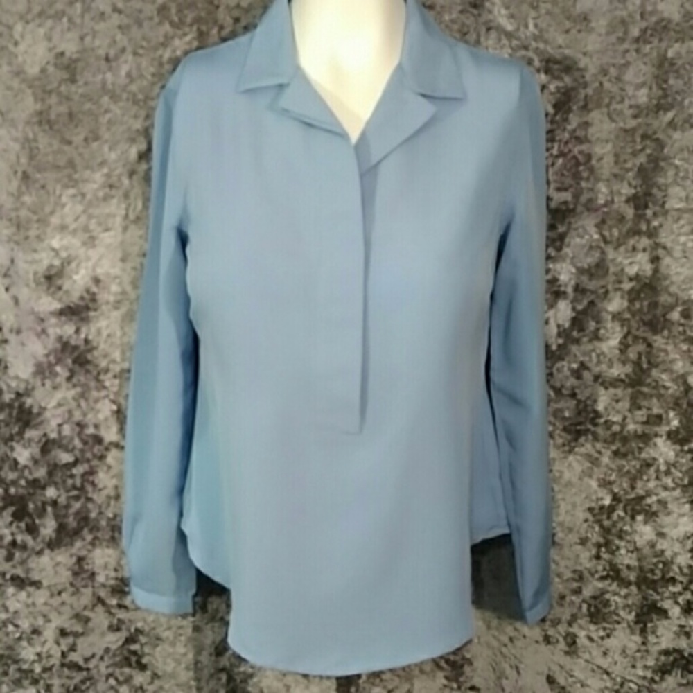 NWOT Hidden Button Ice Blue Blouse 12 P