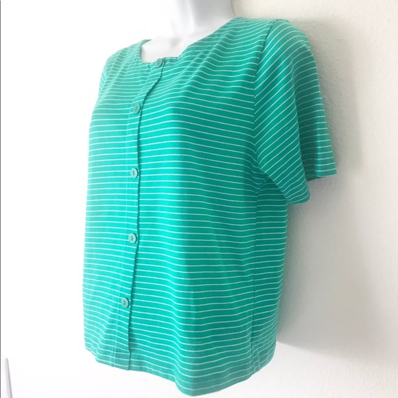 Season ticket 80s vintage M green stripe boxy top - Picture 2 of 4