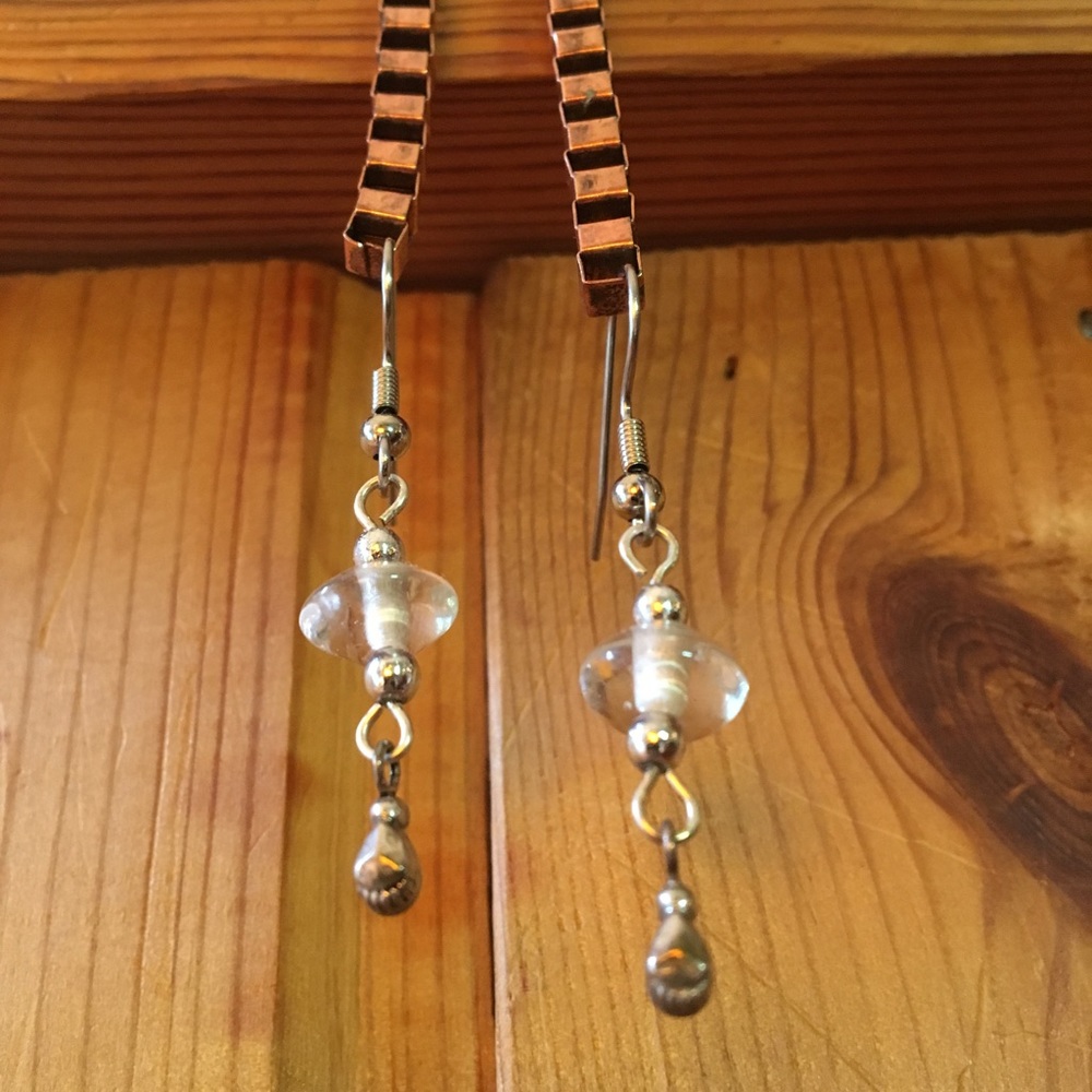 Handmade Glass & Sterling Silver Droplet Earrings - Picture 2 of 5