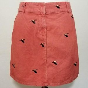 J. Crew Skirt Coral Corduroy w/ Embroidered Ducks
