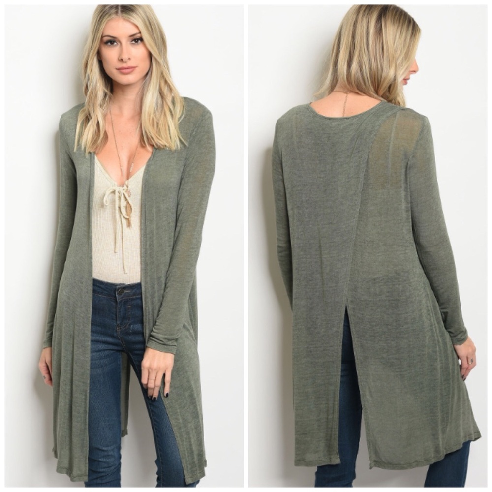 Duster Olive Green Fall Trendy Woman's Large Med S