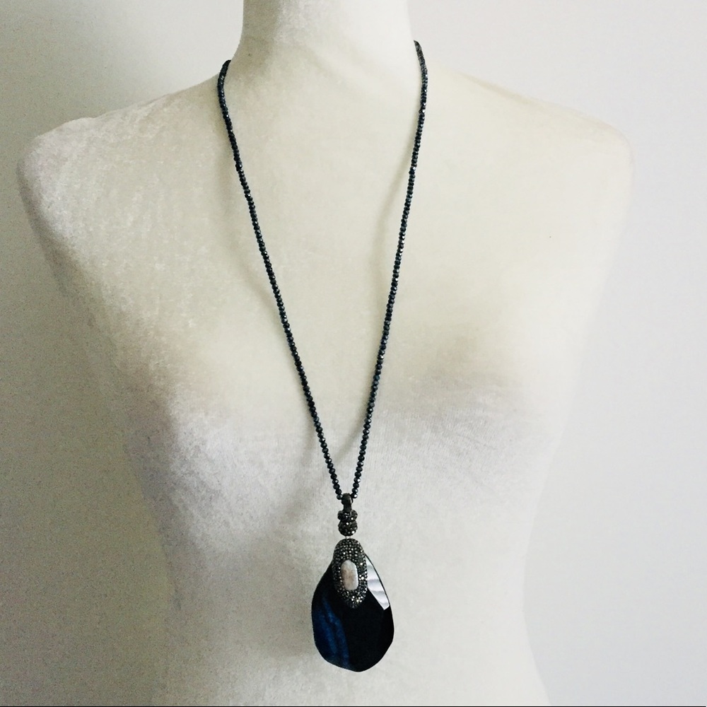Big black/Navy agate multiway necklace