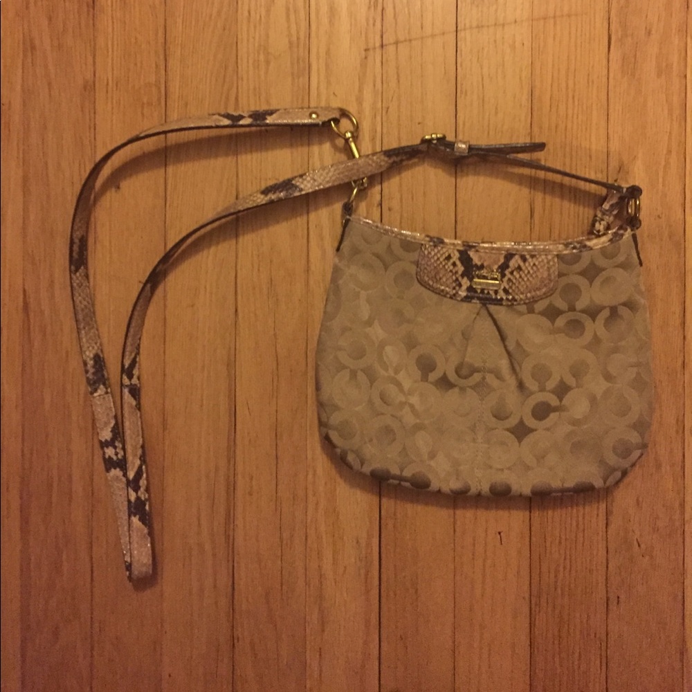 Coach cross body bag with snake print trim