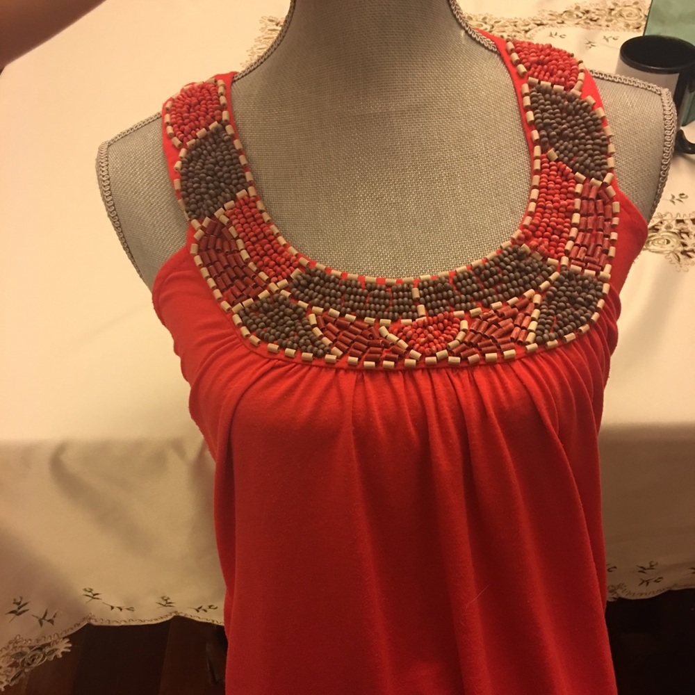 Red tank with beading