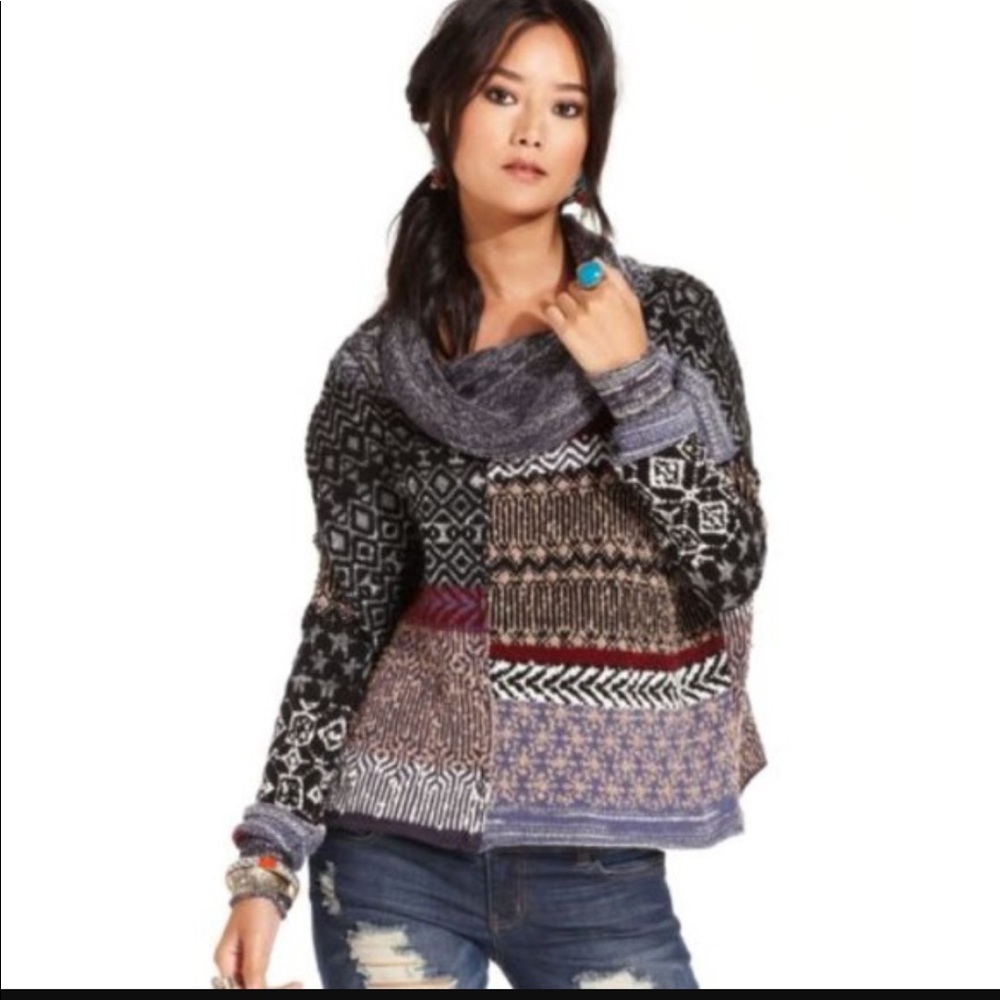 Free People Multi colored patchwork sweater