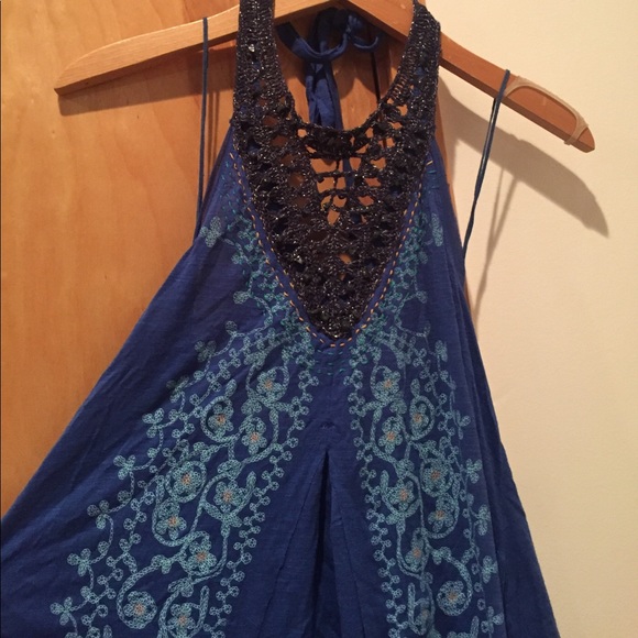 FLASH SALE free people boho royal blue top size M - Picture 4 of 6