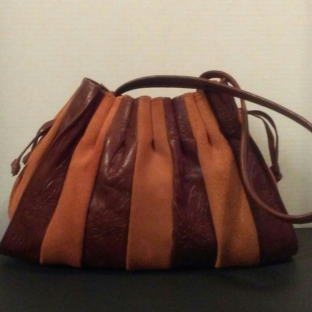 suede and leather drawstring bag