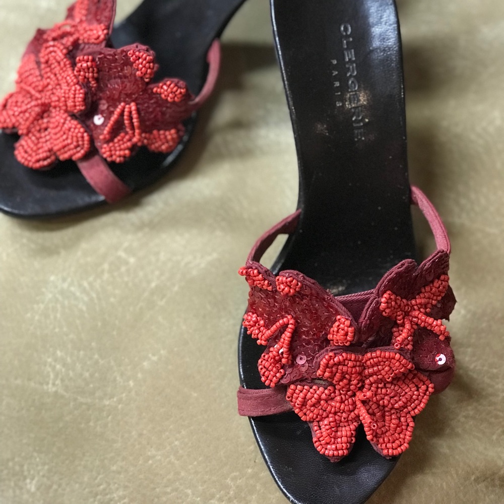 Robert Clergerie Red Floral Embellished Sandals 7