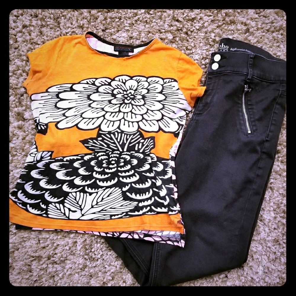 Custo Barcelona Orange/Black Graphic T-shirt