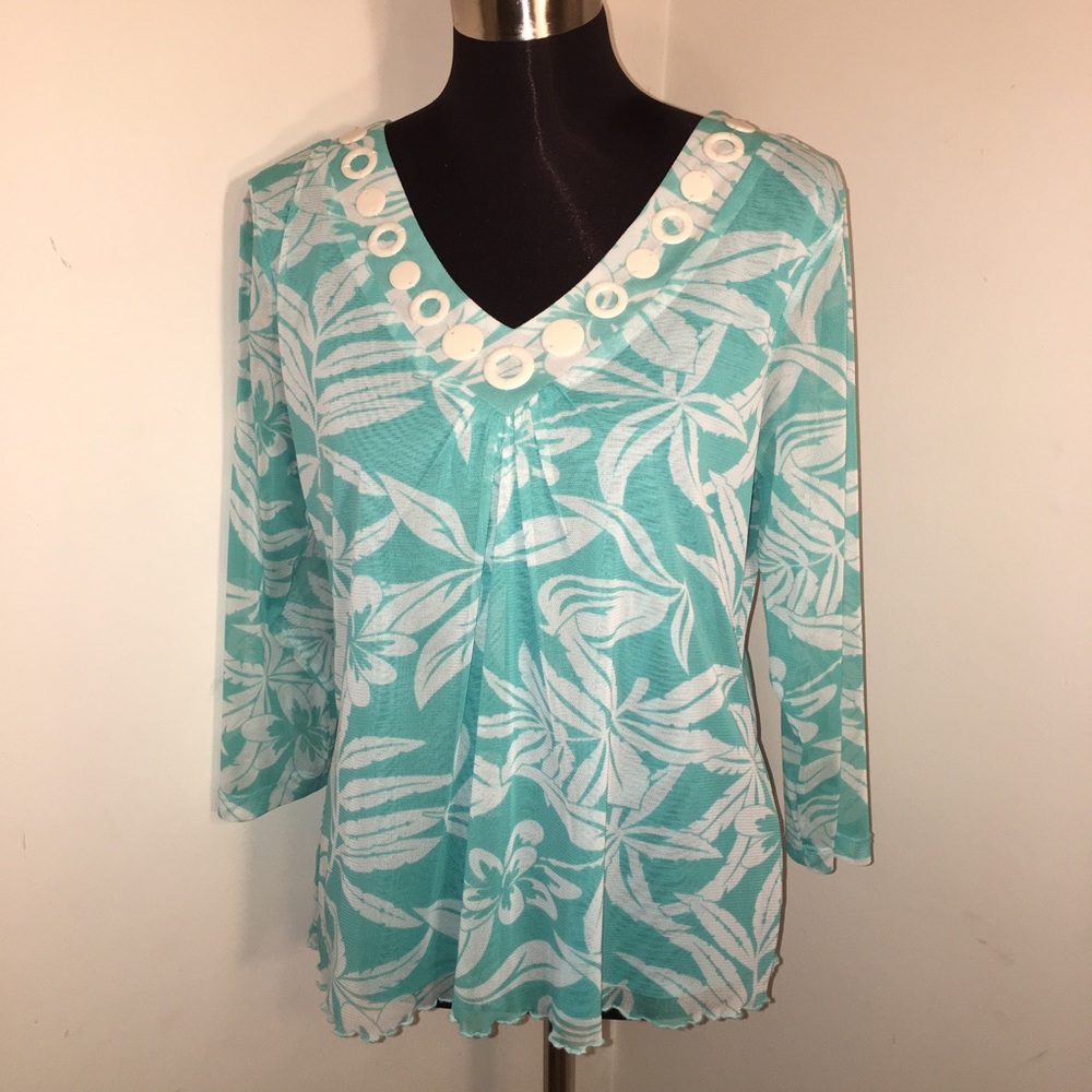 < Host Pick > RUBY ROAD Aqua V-Neck - Picture 2 of 4