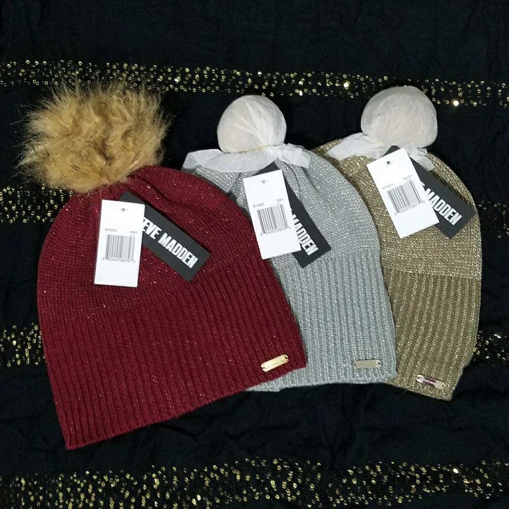 Bundle 2 Steve Madden Knit Fur Pom Beanies