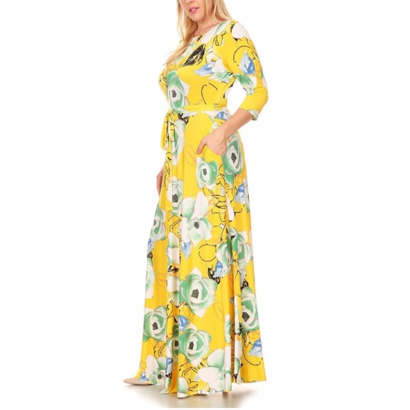 Plus Boho Yellow Floral Fit & Flare Maxi Dress - Picture 3 of 5