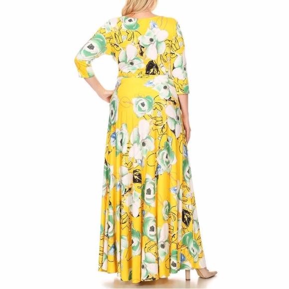 Plus Boho Yellow Floral Fit & Flare Maxi Dress - Picture 2 of 5