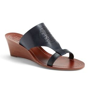 Tory Burch Perforated Logo Wedge in Navy