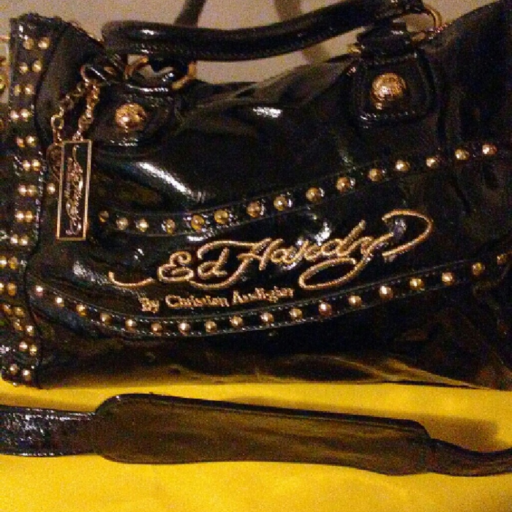 Black plastic leather bag