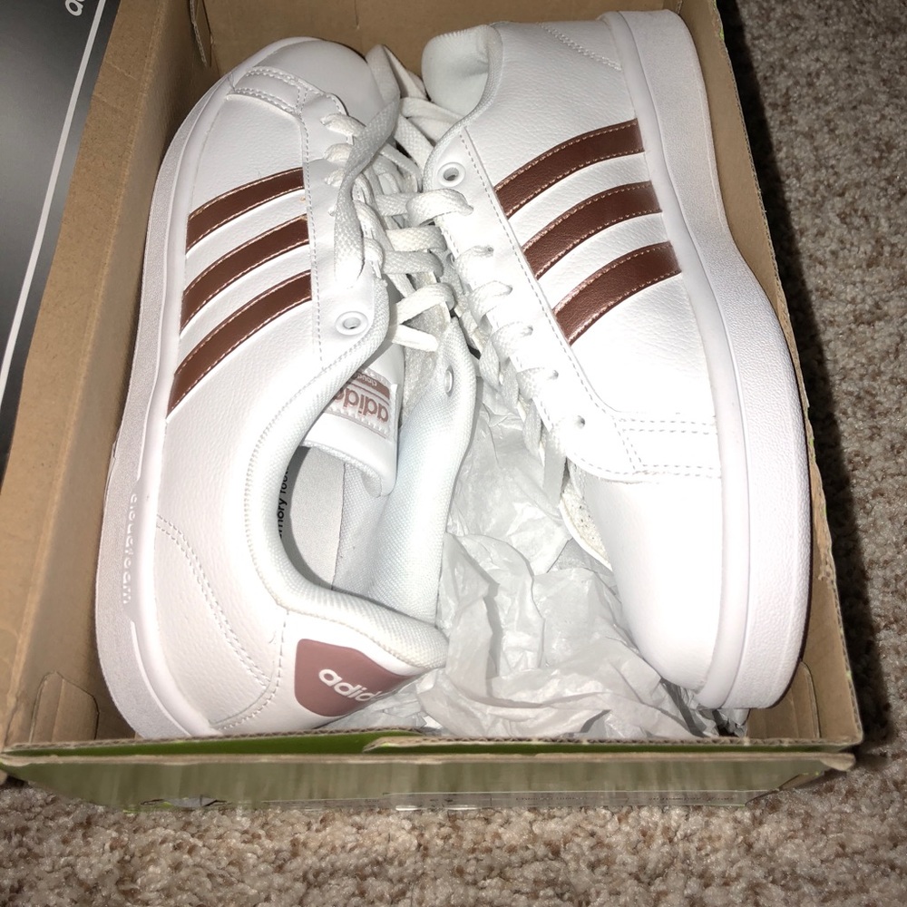 Adidas with rose gold stripes brand new