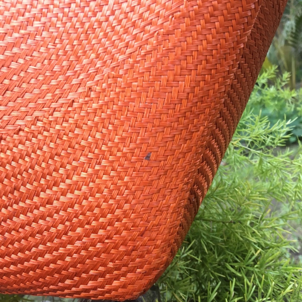 Orange Buntal Round Wooden Handle Tote Handbag - Picture 3 of 8