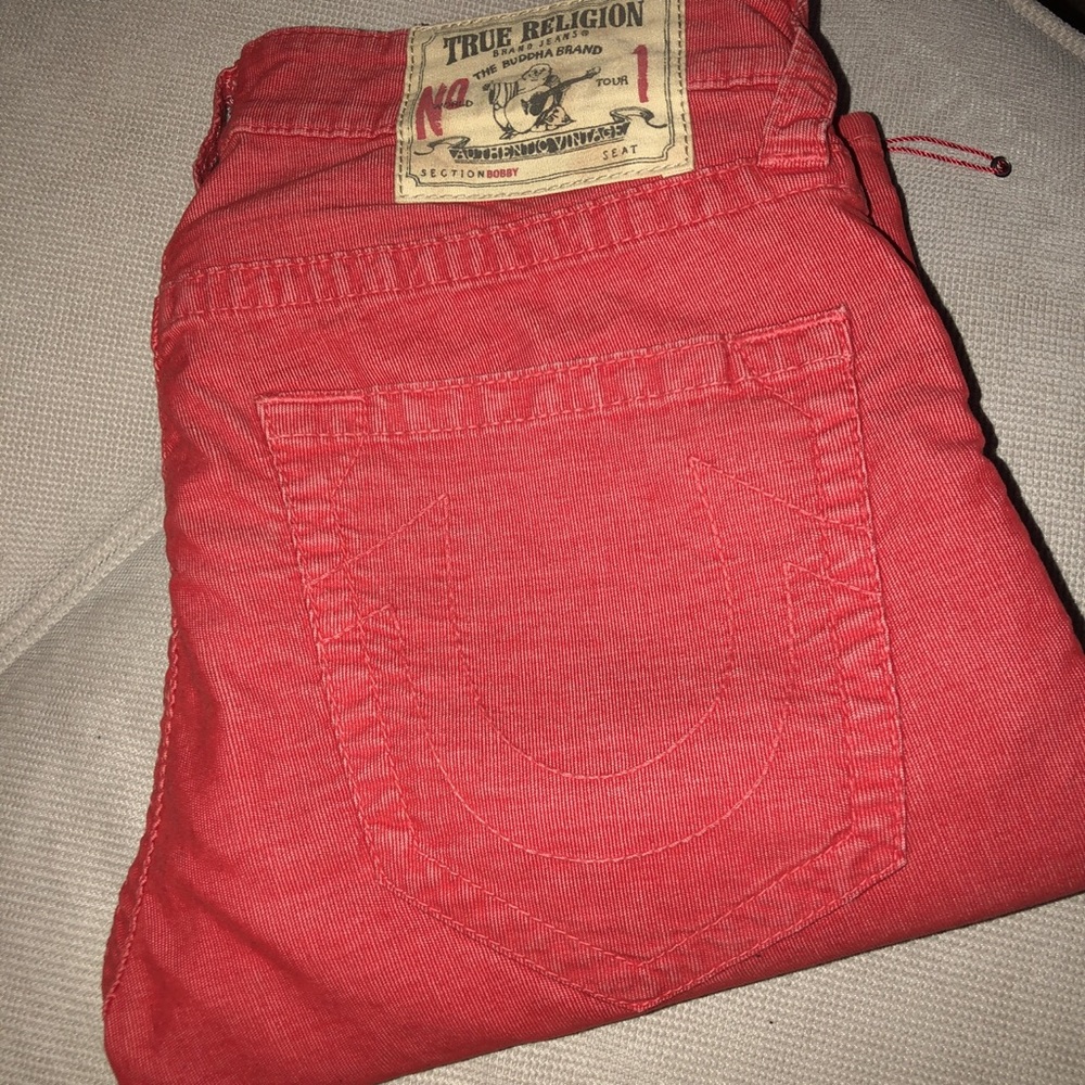 Men’s Red Corduroy True Religion Jeans