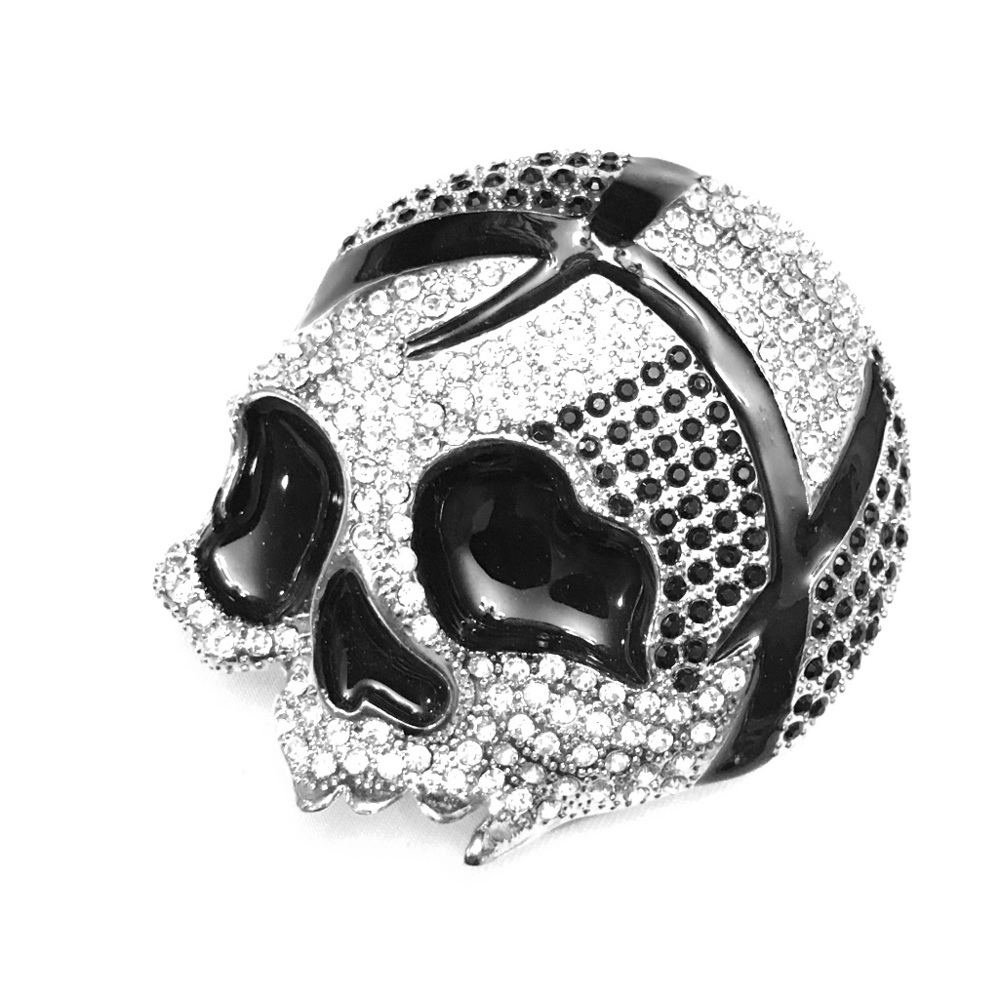 Unisex Large Black and Rhinestone Skull Buckle