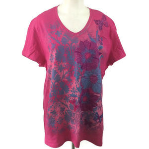 Pink Embellished Short Sleeve V-Neck Tee Shirt