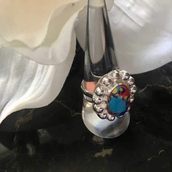 ⚜️Rainbow Mosaic Red Jasper Ring Size 8⚜️ - Picture 3 of 5