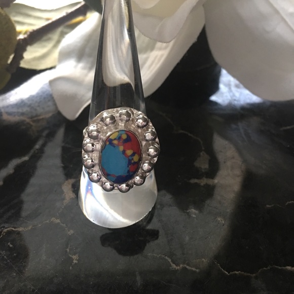 ⚜️Rainbow Mosaic Red Jasper Ring Size 8⚜️ - Picture 4 of 5