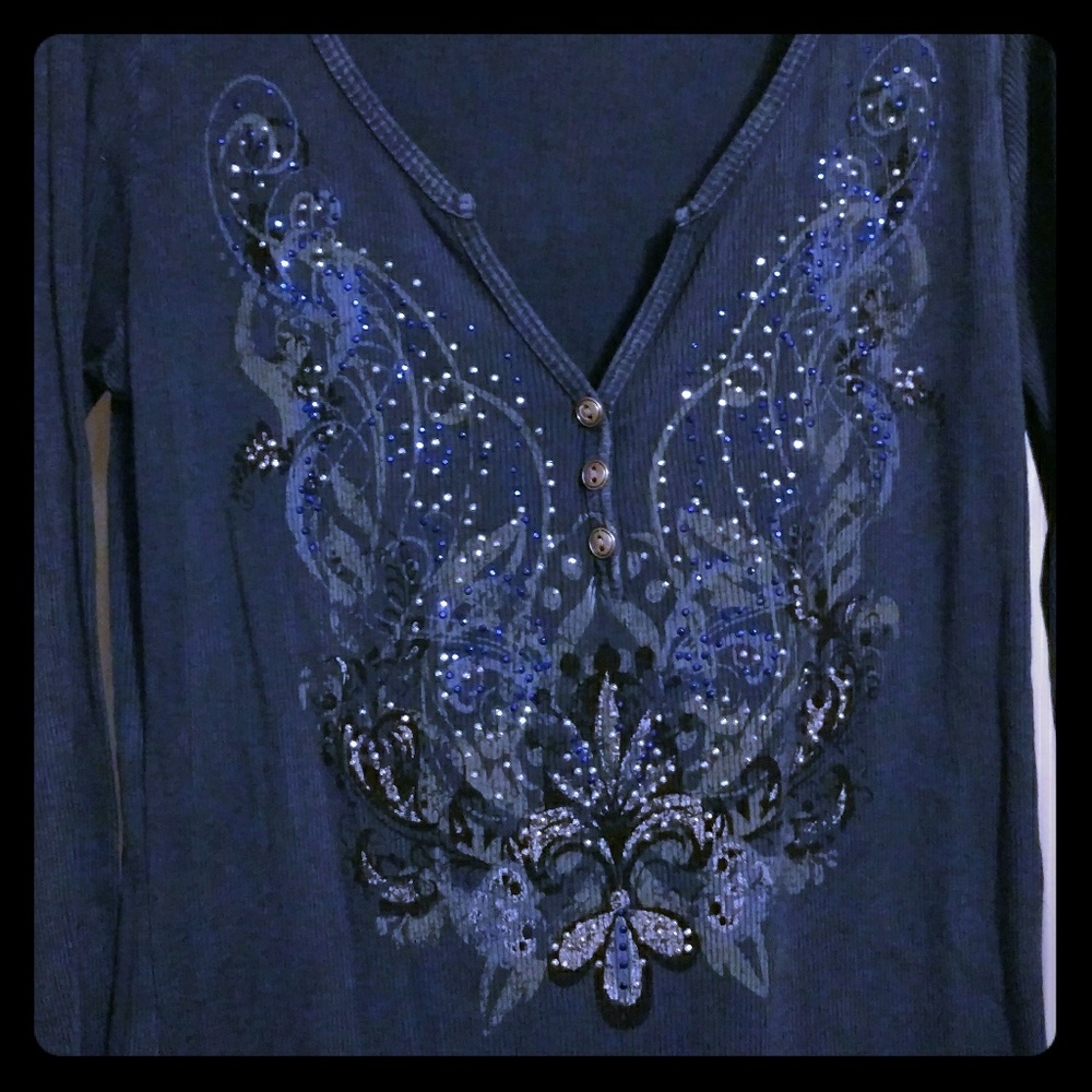 Embellished blue long sleeve shirt