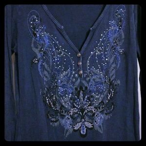 Embellished blue long sleeve shirt