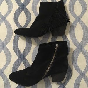 Black Suede Fringe Booties