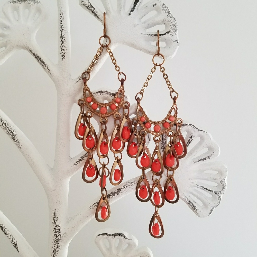 BOGO Boho Orange Chandelier Earrings