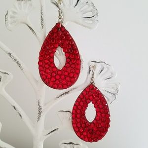 BOGO Red Rhinestone Dangle Earrings