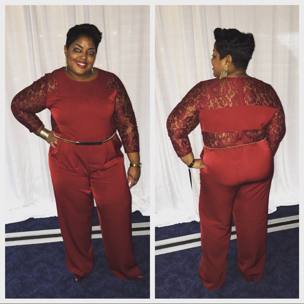 Eloquii, Burgandy Jumpsuit, Lace details, Size 22