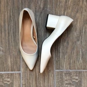 White Block Pointy Toe Heels