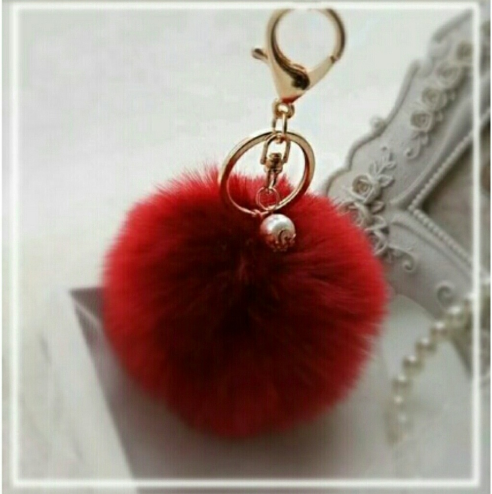 Fur pom pom key chain or purse charm in 6 colors