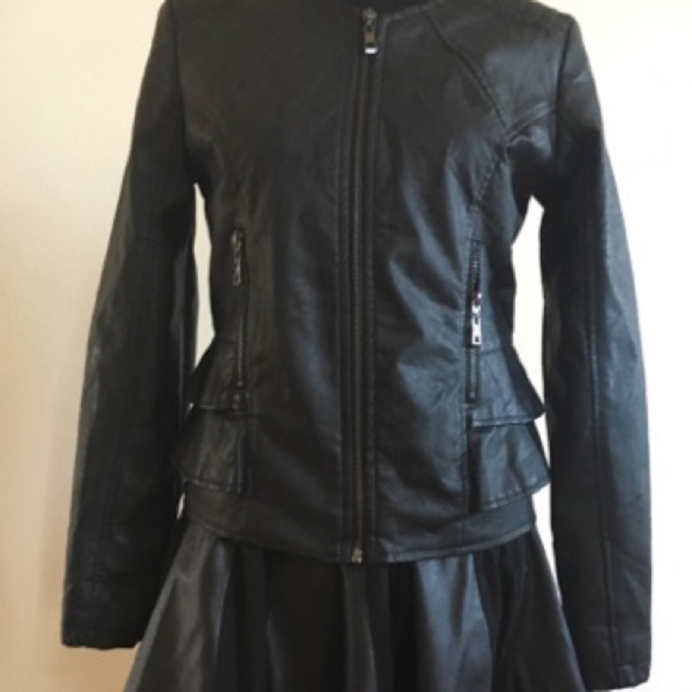 Faux leather skirt and blazer