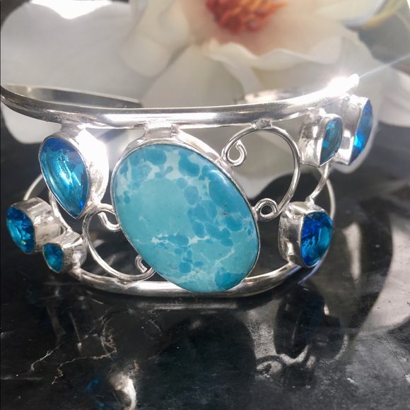 ⚜️Oversize Blue Topaz Cuff Bracelet⚜️ - Picture 6 of 8