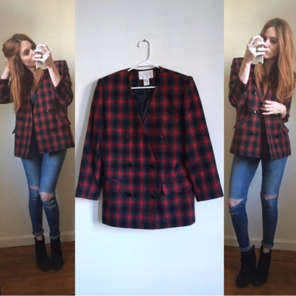 Lord & Taylor Red Plaid Women's Jacket Blazer