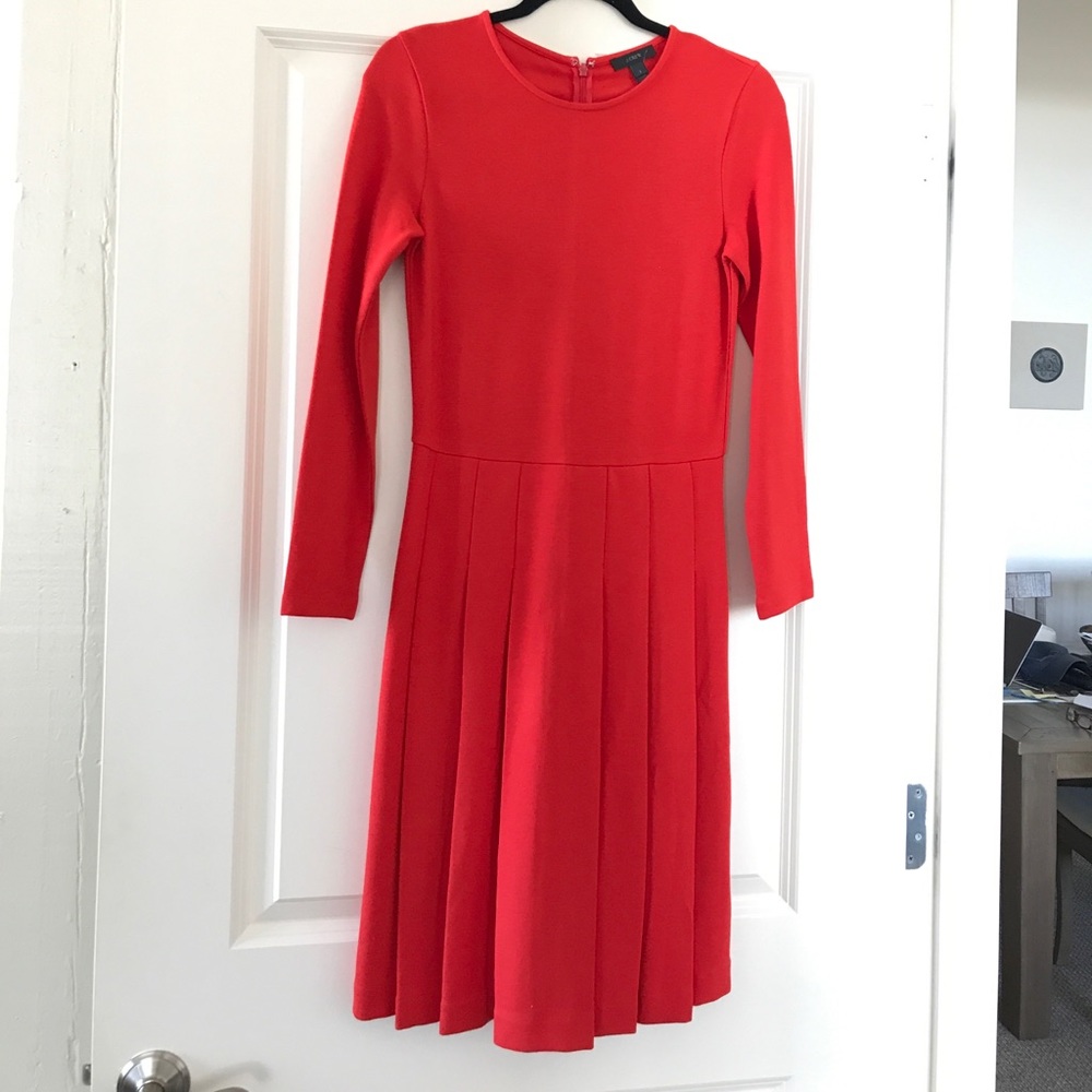 J Crew long sleeve flit and flare red dress